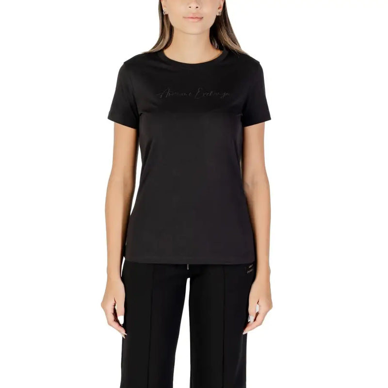 Women’s short-sleeved black cotton T-shirt with round neckline from Armani Exchange Fall Winter collection