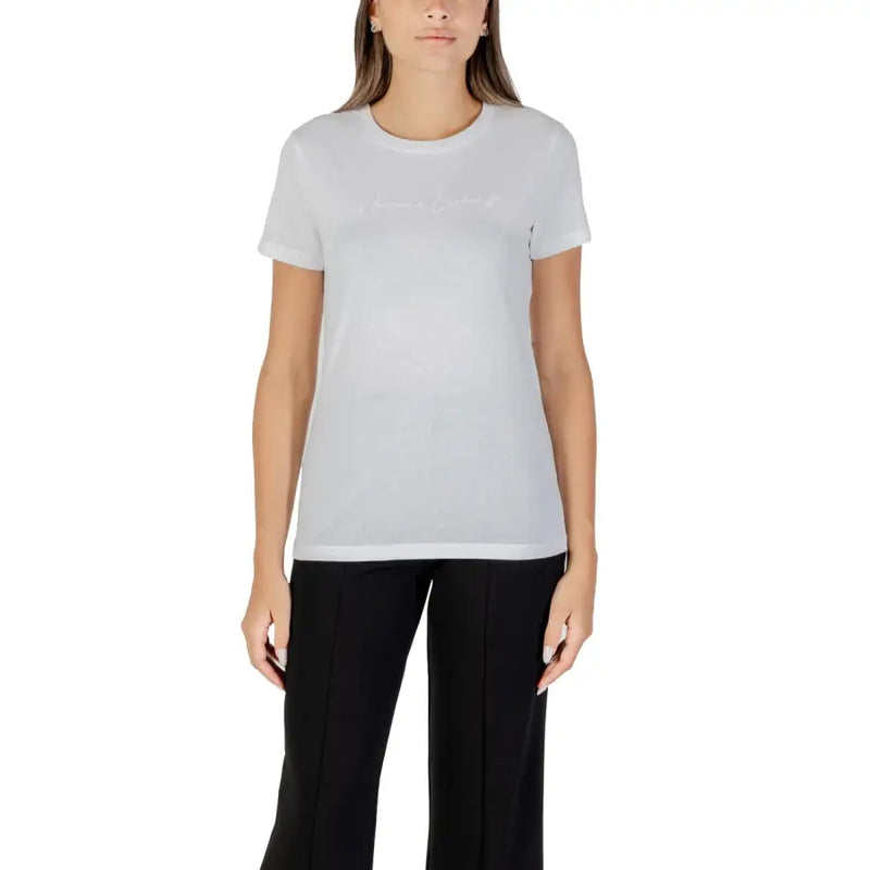 Women’s short-sleeved white cotton T-shirt from Armani Exchange with a round neck