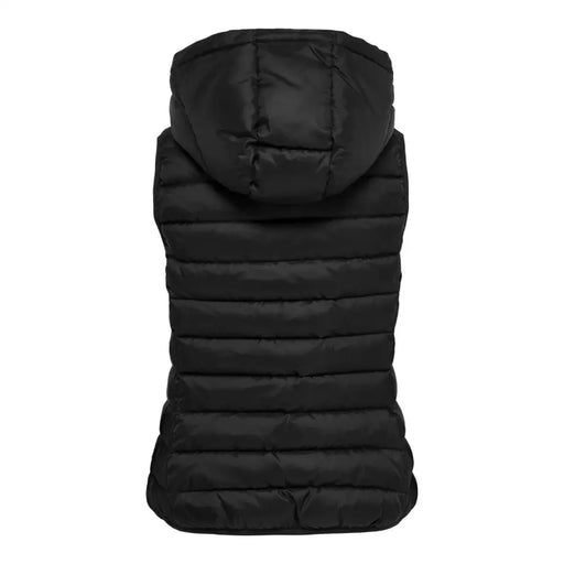 Black hooded puffer vest from Women’s Sleeveless Black Zip Hooded Jacket with Front Pockets