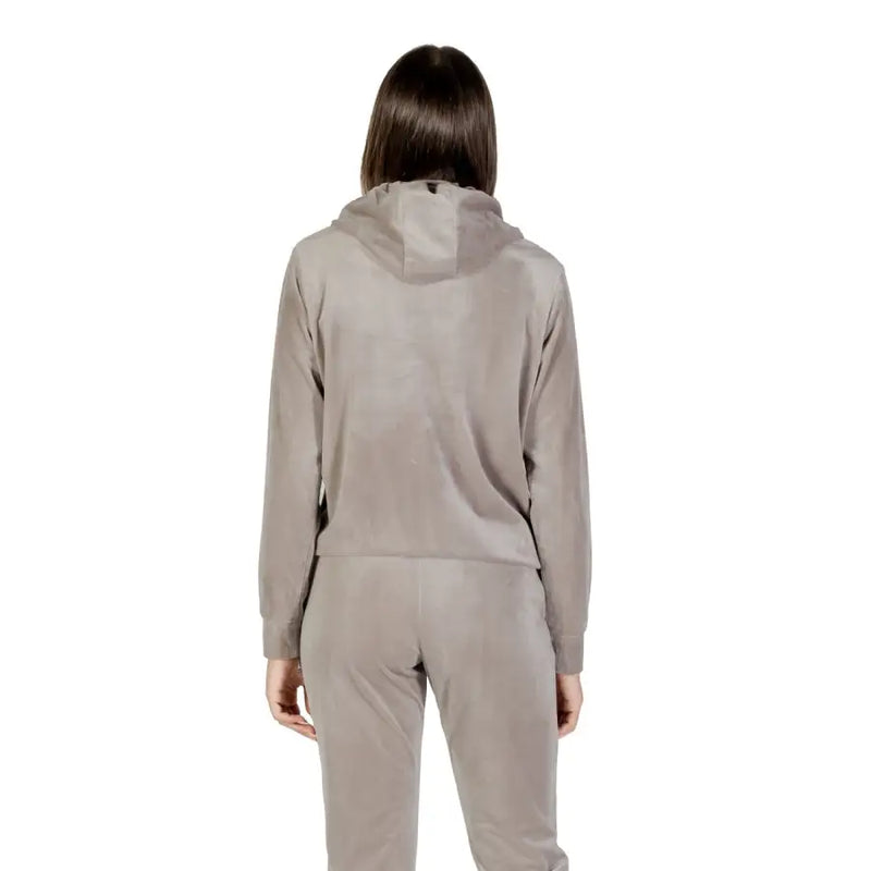 Women’s taupe velour tracksuit from Guess Active featuring rhinestone hooded sweatshirt