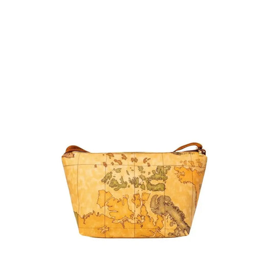World map patterned shoulder bag displayed on a retail website