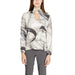 Abstract patterned Rinascimento blouse in gray and white with long sleeves and keyhole neckline