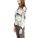 Abstract white and grey long sleeve blouse with lapel collar by Rinascimento