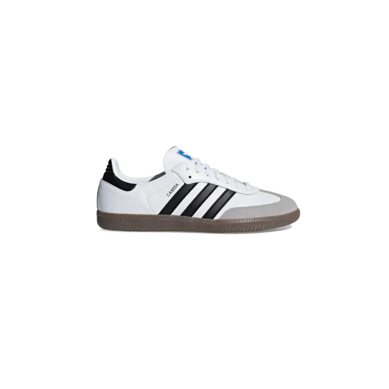 Adidas Baskets homme Samba en cuir blanc avec trois bandes noires, bout gris et semelle en gomme B75806