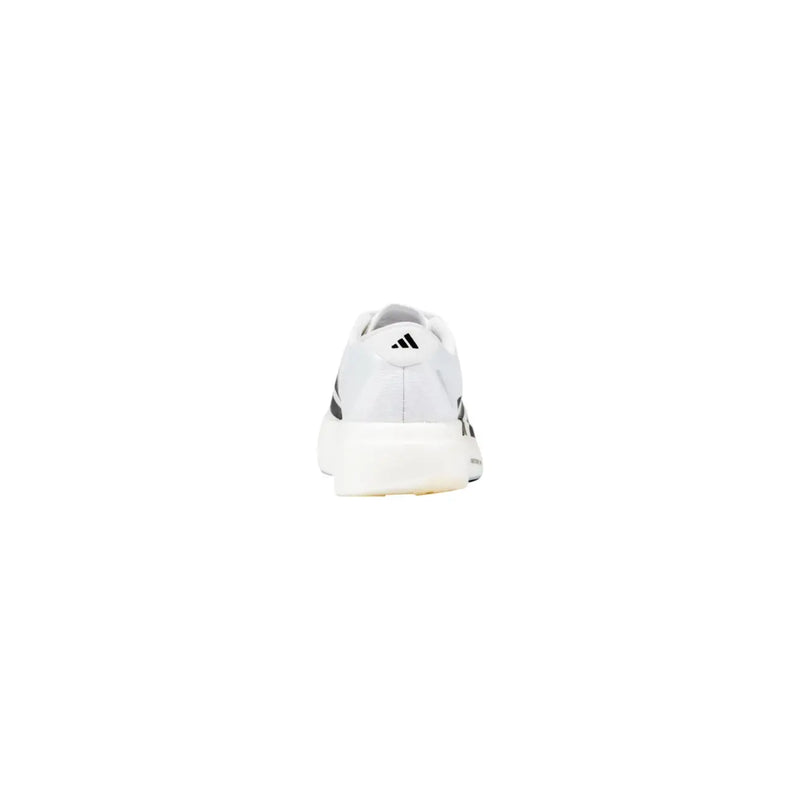 Adidas men sneakers white synthetic slip on with black stripes and textured rubber sole for sporty use