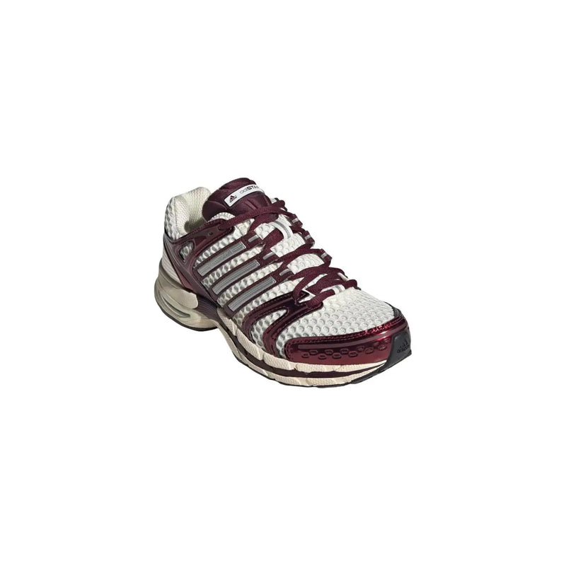 Adidas originals women bordeaux sneakers synthetic featuring maroon and white mesh upper with metallic silver stripes and textured outsole