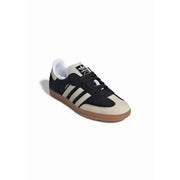 Adidas originals women leather samba sneakers in black with beige suede upper gum rubber sole and three stripes