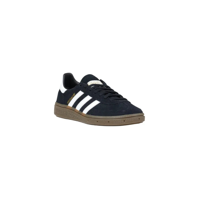 Adidas Originals women suede handball spezial sneakers in black with white three stripes and gum rubber sole
