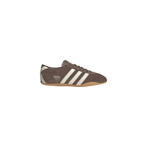 Adidas Baskets Originals pour femme en daim marron avec trois bandes blanches et semelle en caoutchouc beige