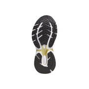 Black and white adidas originals women white sneakers fabric rubber sole with gold-colored midsole accent shown from the back