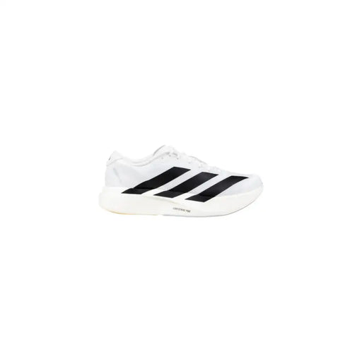 White and black adidas sneaker with three stripes design.