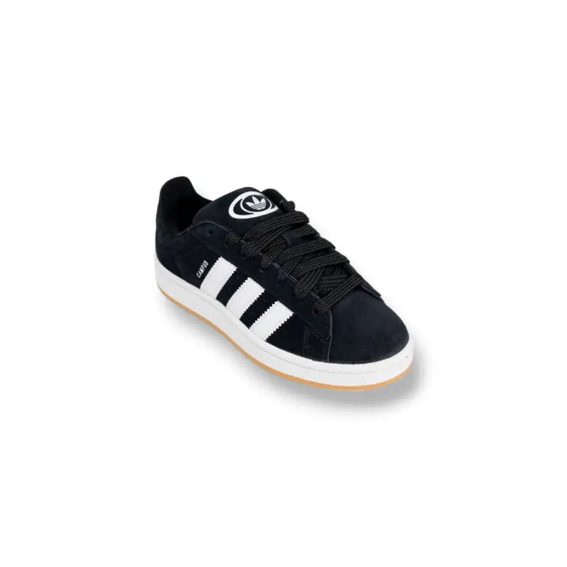 Adidas Campus black suede sneakers with white stripes, gum sole, size 4