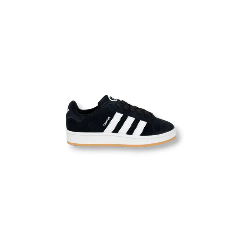 Adidas Campus black suede sneakers with white stripes, gum sole, size 4