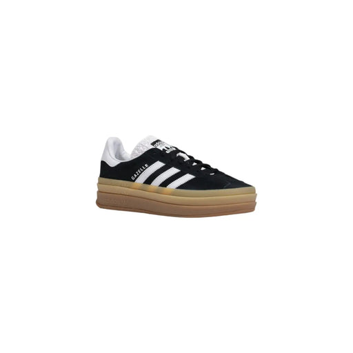 Adidas Chaussure de skate Gazelle pour femme en daim noir, lacets à rayures blanches et semelle en gomme beige