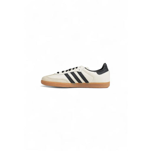 Baskets adidas Samba en cuir couleur crème avec trois bandes noires et semelle en gomme pour femmes, à lacets