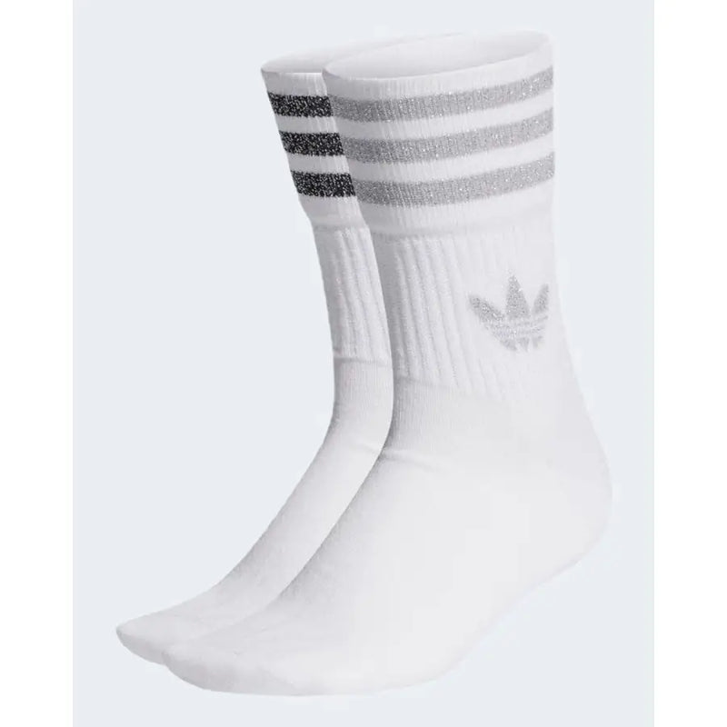 White Adidas women’s cotton blend socks with silver glitter stripes