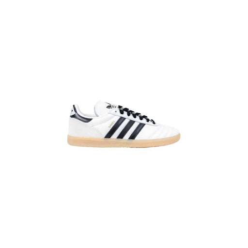White and black Adidas Samba sneakers with gum sole for women, slip-on sporty design