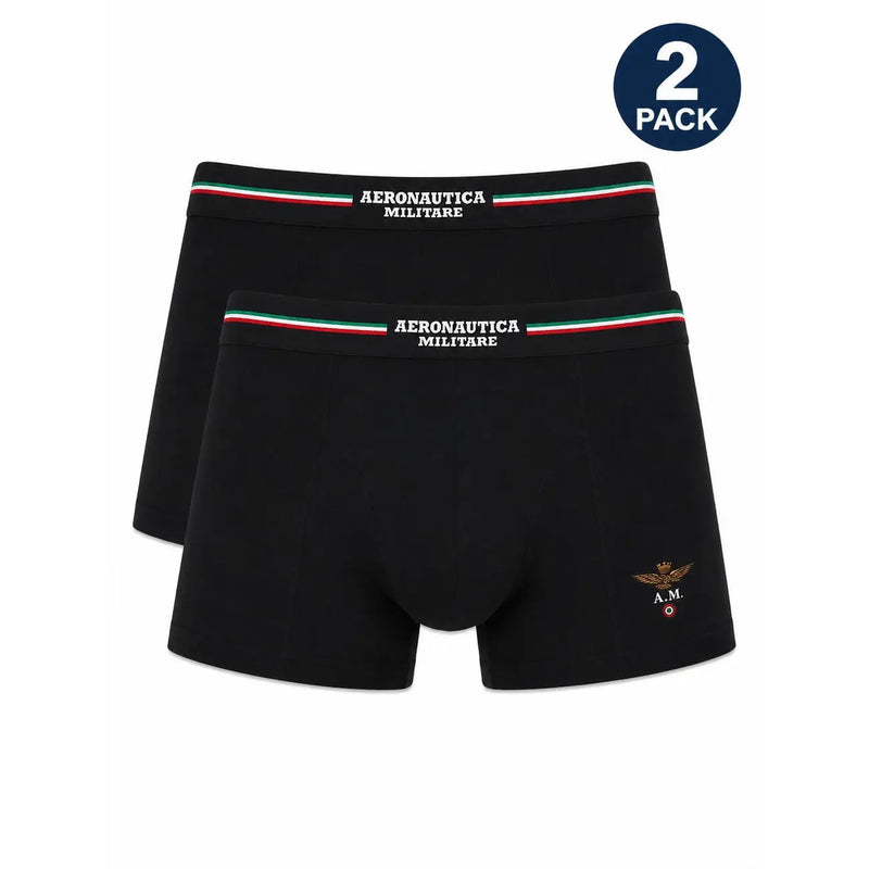 Boxers pour hommes Aeronautica Militare en coton noir avec ceinture tricolore et logo brodé.