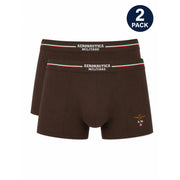 Boxer homme marron Aeronautica Militare en coton avec ceinture tricolore et logo brodé visible sur le devant