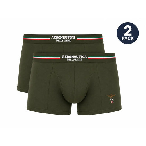 Olive green aeronautica militare men’s cotton boxer briefs with striped waistband and embroidered logo design