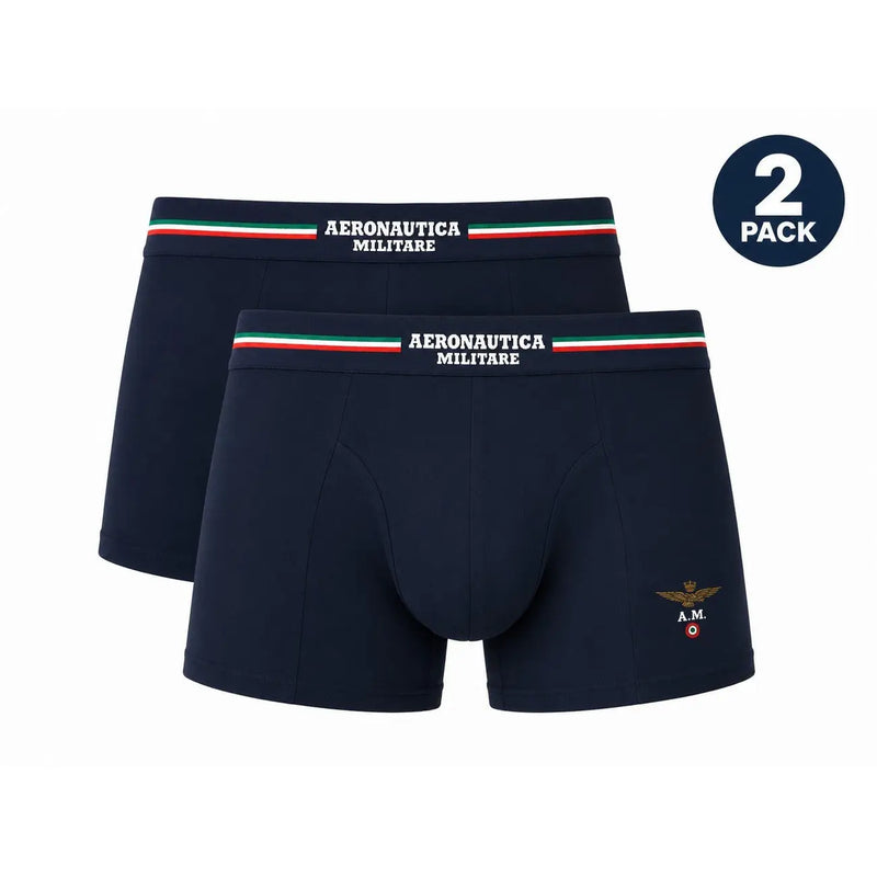 Boxers en coton bleu marine Aeronautica Militare avec ceinture rayée et logo brodé pour hommes