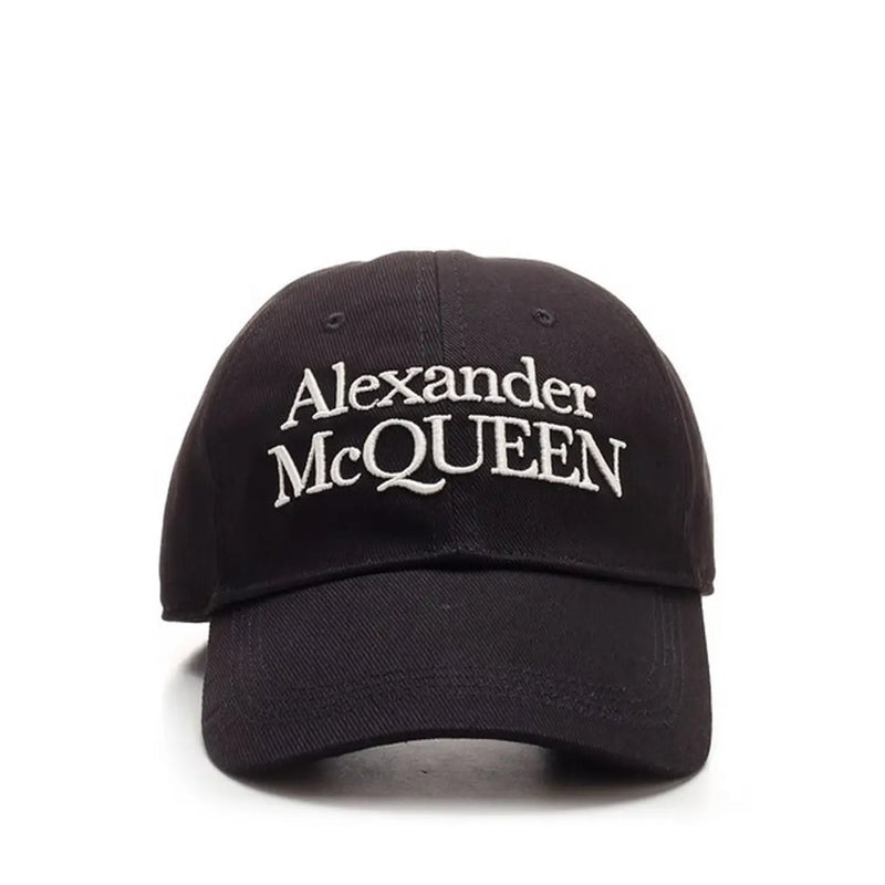 Casquette homme noire Alexander McQueen en coton avec logo brodé blanc sur le devant, style baseball