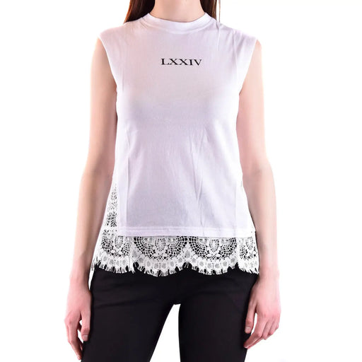 Débardeur femme Alexander McQueen top Débardeur blanc en coton avec inscription LXXIV en noir et bordure en dentelle blanche à l'ourlet