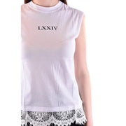 Débardeur femme Alexander McQueen top en coton blanc avec broderie noire LXXIV sur la poitrine et sans manches