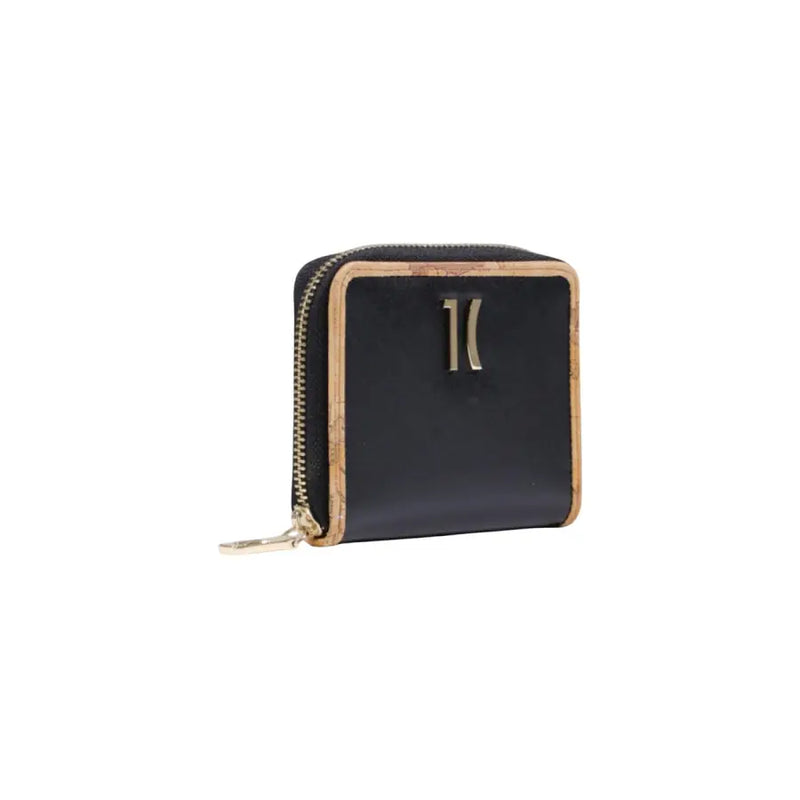 Alviero Martini black leather zip wallet for women with gold-tone logo