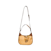 Light brown Alviero Martini Prima Classe shoulder bag with vintage map print and leather accents