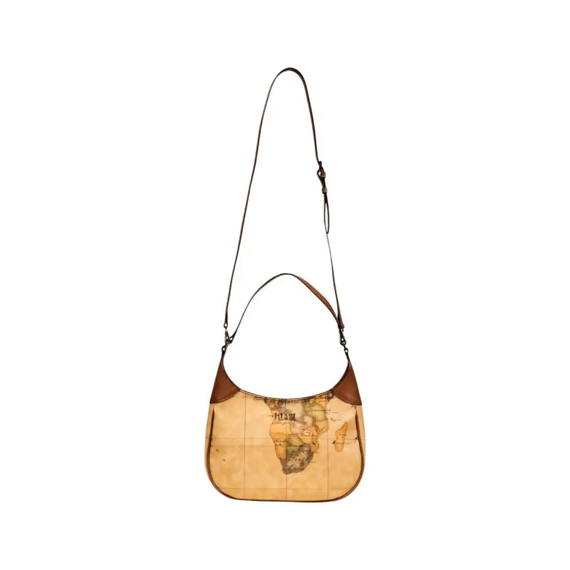 Light brown Alviero Martini Prima Classe shoulder bag with vintage map print and leather accents