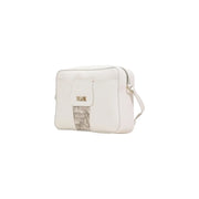 Alviero Martini Prima Classe beige print white milanese crossbody bag with subtle map-patterned panel and gold logo plaque