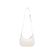 Alviero Martini Prima Classe beige print shoulder bag in sleek white leather with minimalist curved design and matching strap