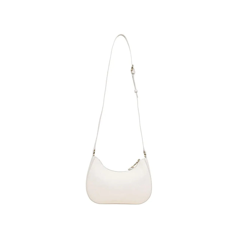 Alviero Martini Prima Classe beige print shoulder bag in sleek white leather with minimalist curved design and matching strap
