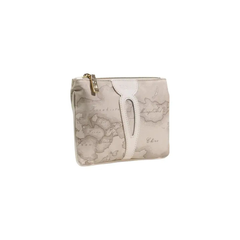 Pochette Alviero Martini Prima Classe en cuir beige avec imprimé carte du monde