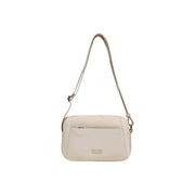 Alviero Martini Prima Classe beige cream-colored tilaye crossbody bag with sleek minimalist design and metallic hardware