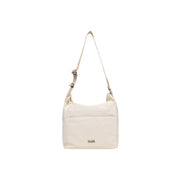 Alviero Martini Prima Classe beige cream-colored nylon shoulder bag with minimalist design and zip pocket