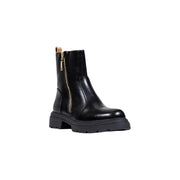 Alviero Martini Prima Classe black leather ankle boots for women with gold zipper and chunky rubber sole