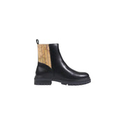 Alviero Martini Prima Classe black leather ankle boots for women with vintage map pattern side panel