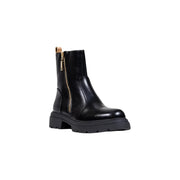 Alviero Martini Prima Classe black leather ankle boots for women with gold zipper and chunky rubber sole