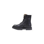 Alviero Martini Prima Classe black leather ankle combat boot with laces and side zipper visible from the back side