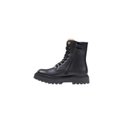 Alviero Martini Prima Classe black leather ankle combat boot with laces and side zipper visible from the back side