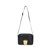 Black cotton shoulder bag with gold-toned geographical map pattern for women Fall Winter