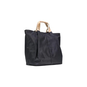 Alviero Martini Prima Classe black nylon tote bag with light-colored cork handles and zip pockets