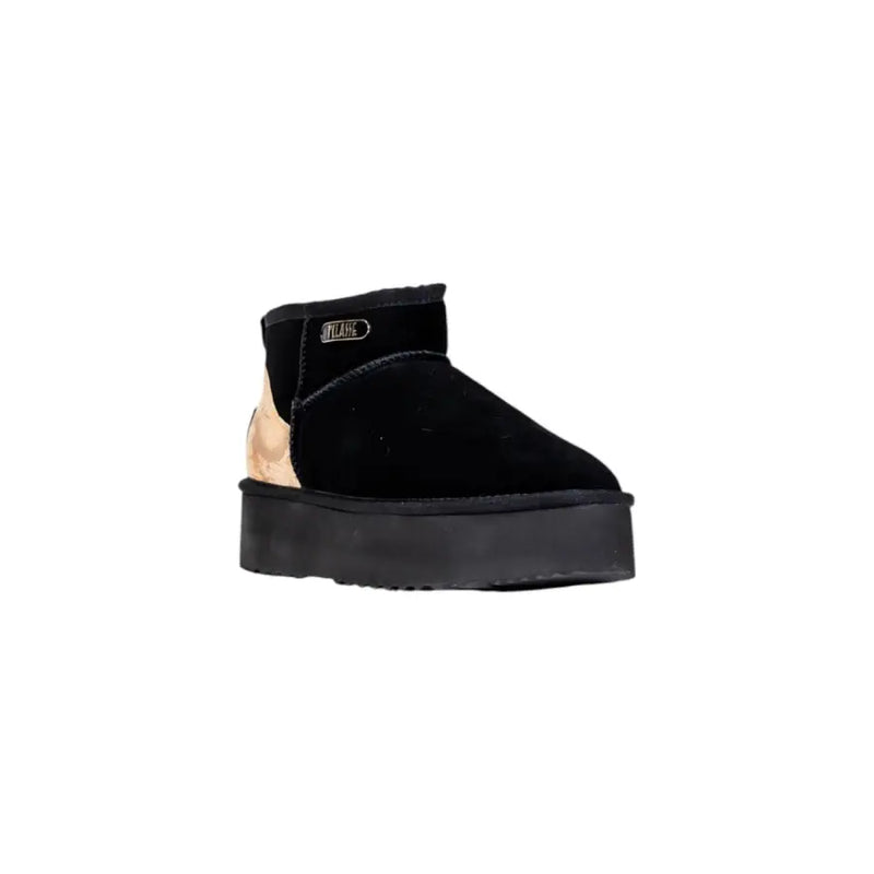 Alviero Martini Prima Classe black suede ankle boots with gold-tone side panel