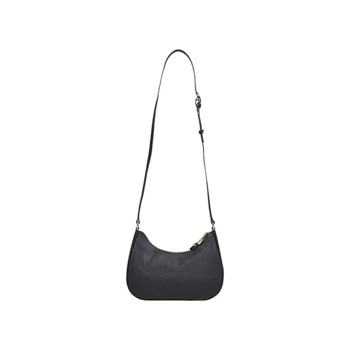 Alviero Martini Prima Classe black leather shoulder bag with sleek curved design and silver toned hardware with zip