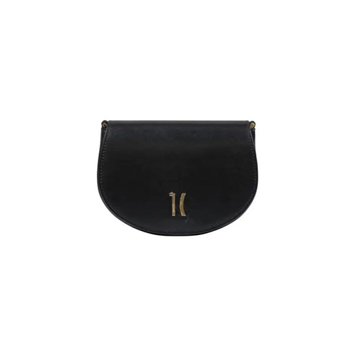 Alviero Martini Prima Classe black leather crossbody shoulder bag with gold-tone logo and button closure