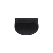 Alviero Martini Prima Classe black leather half-moon clutch with sleek minimalist design and subtle edge stitching