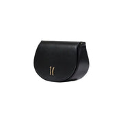 Alviero Martini Prima Classe black leather crossbody shoulder bag with gold-tone logo clasp and button closure