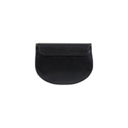 Alviero Martini Prima Classe black leather half-moon clutch with sleek minimalist design and subtle edge stitching